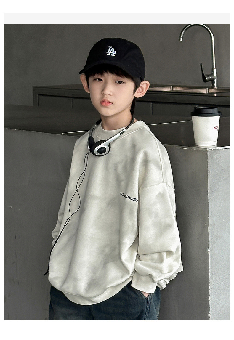 男童春装浅白色卫衣春秋款2025春季新款儿童炸街上衣中大童痞帅男详情14