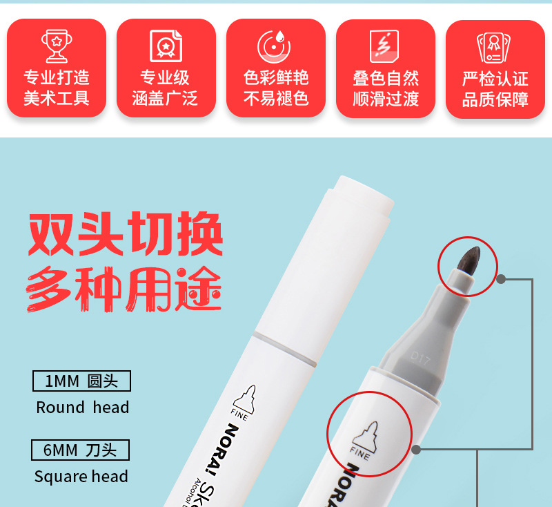 批发双头创意马克笔pp油性马克笔盒子彩色马克笔学生专用套装80色详情6