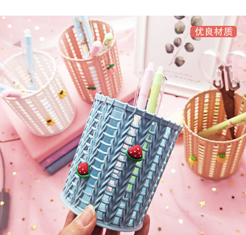 Korean InS-style creative rattan imitation cute storage pen holder wholesale fruit round pen barrel student office stationery pic 6