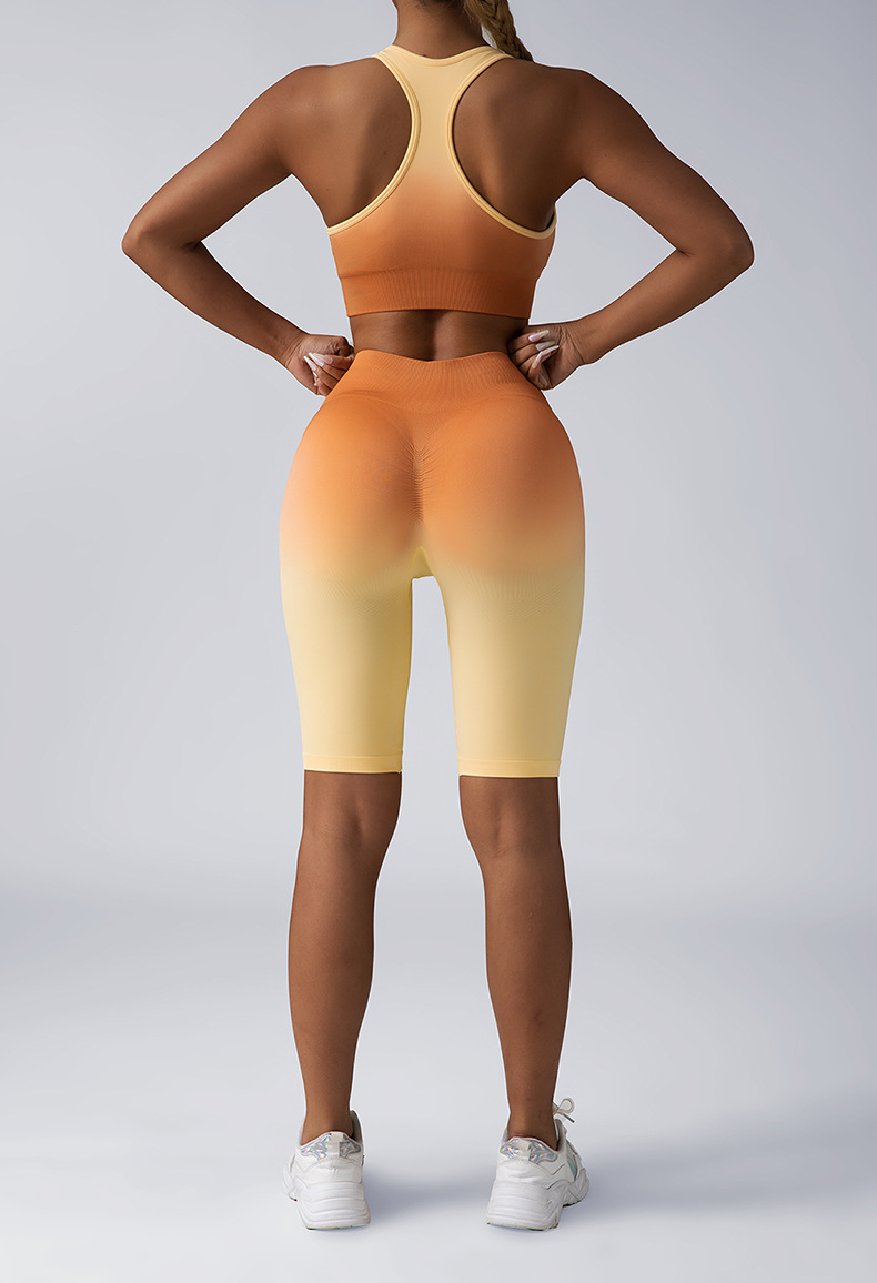 瑜伽服套装短裤背心女两件套夏季新款渐变色健身五分裤运动文胸女详情11