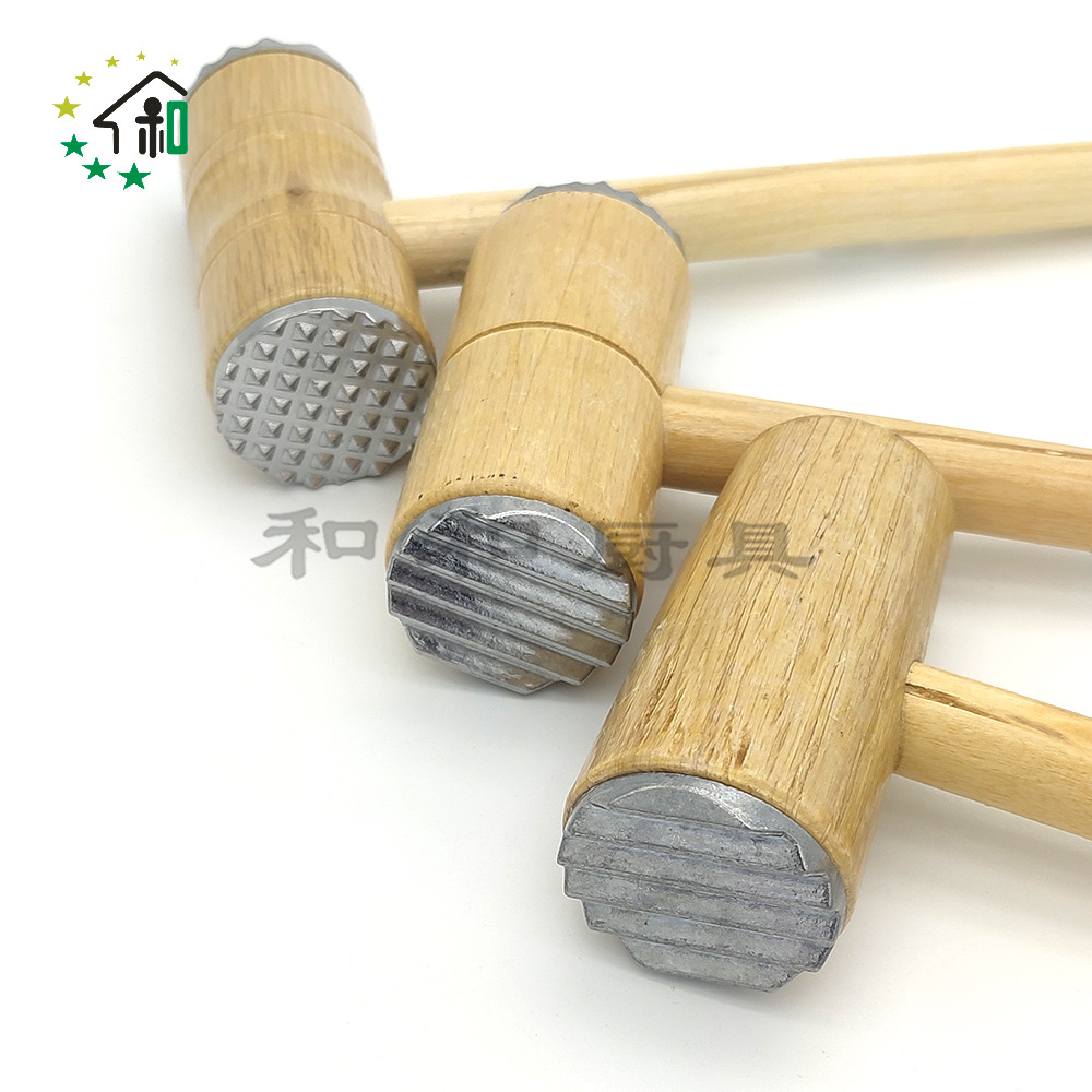 Kitchen wooden handle meat hammer, double-sided tendon breaker, steak hammer, tender meat beating hammer, meat smashing hammer, aluminum alloy meat loosening hammer pic 16