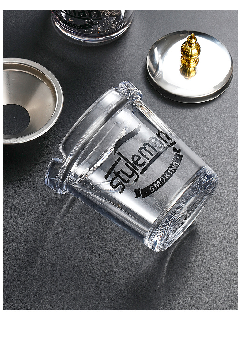 创意车载漏斗防飞灰烟缸家用大号带盖办公室个性时尚玻璃烟灰缸详情9