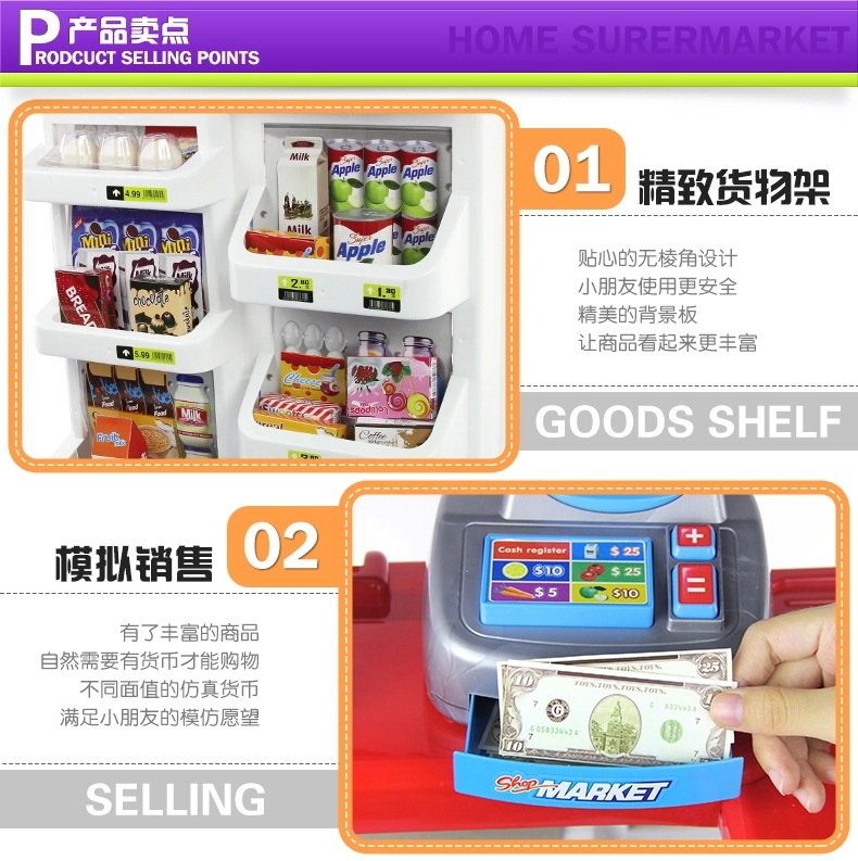 儿童厨房玩具 过家家逼真快餐台超市售货摊购物车 仿真收银机详情29