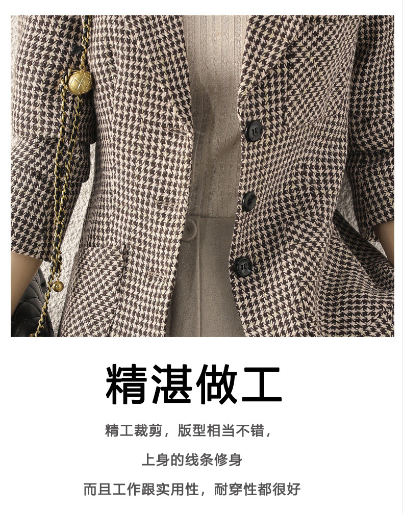 Early autumn Japanese-style checkered mid-length coat for women, slimming and fashionable checkered suit, three-pocket small suit for women pic 26