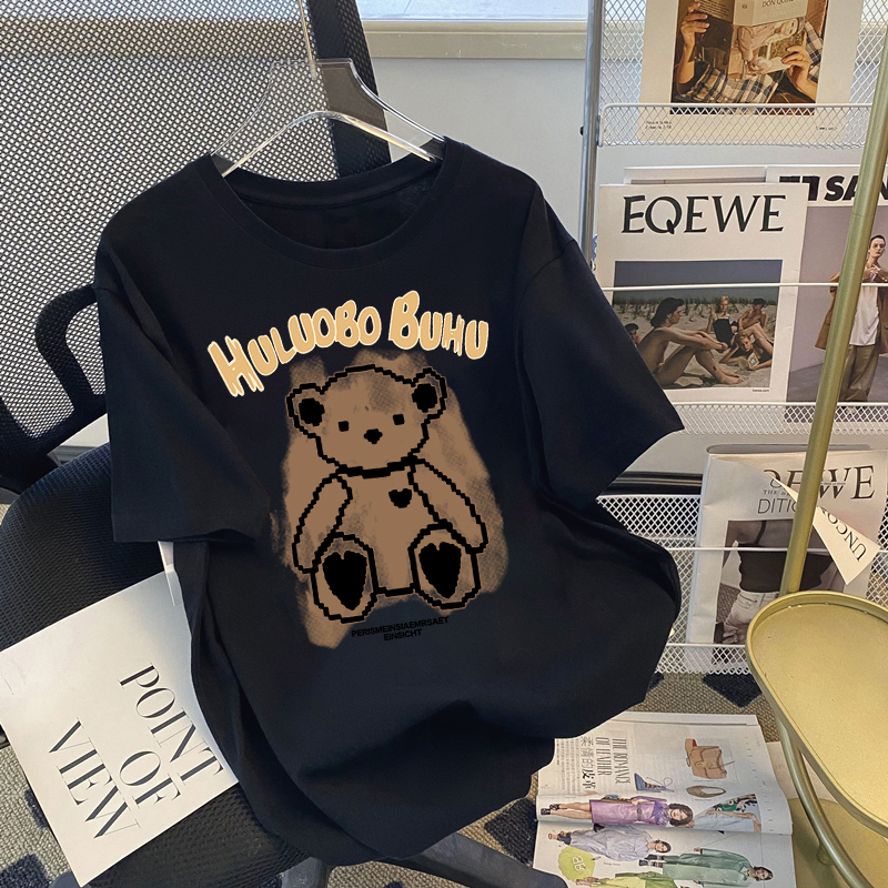 现货小熊纯棉短袖T恤女夏装新款韩版宽松休闲落肩洋气女士半袖详情16