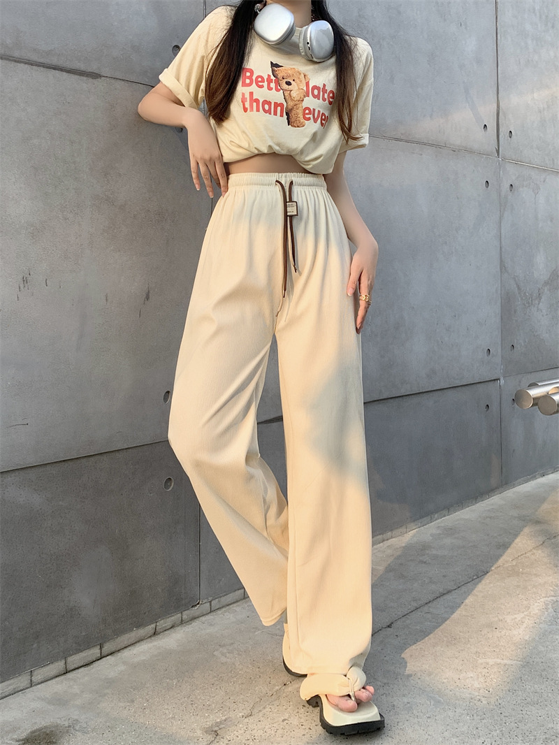 Corduroy ultra-fine corduroy wide-leg pants for women, new autumn style double drawstring smiling face belt casual pants, high-waisted straight-leg pants pic 11