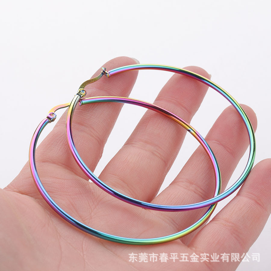 跨境不锈钢经典耳环欧美时尚夸张大耳环钛钢圆形圆圈耳扣线圈耳环详情5