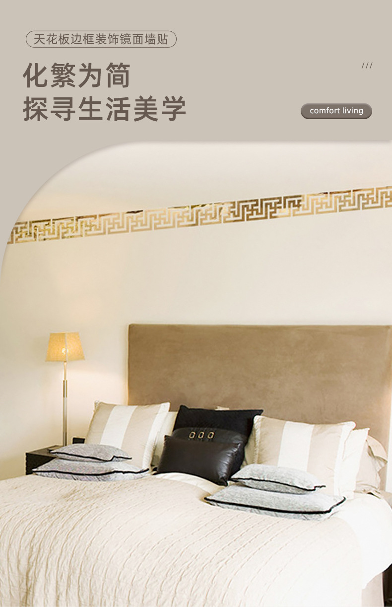 万字腰线踢脚线吊顶天花板背景墙边框装饰 时尚方便立体镜面墙贴详情1