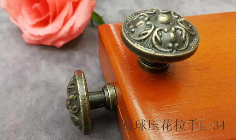 Chinese-style antique copper-colored embossed drawer handle, single-hole solid granular spherical handle, wardrobe and cabinet door handle pic 12