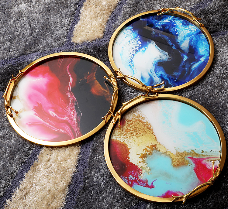 Nordic light luxury style glass storage trays, home decoration ornaments, tea sets, discs, crystal porcelain paintings, metal handicrafts pic 1