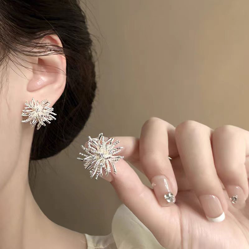 Exquisite zircon dandelion flower stud earrings with a light luxury and high-end feel, Korean exquisite earrings, retro light luxury earrings for women pic 12