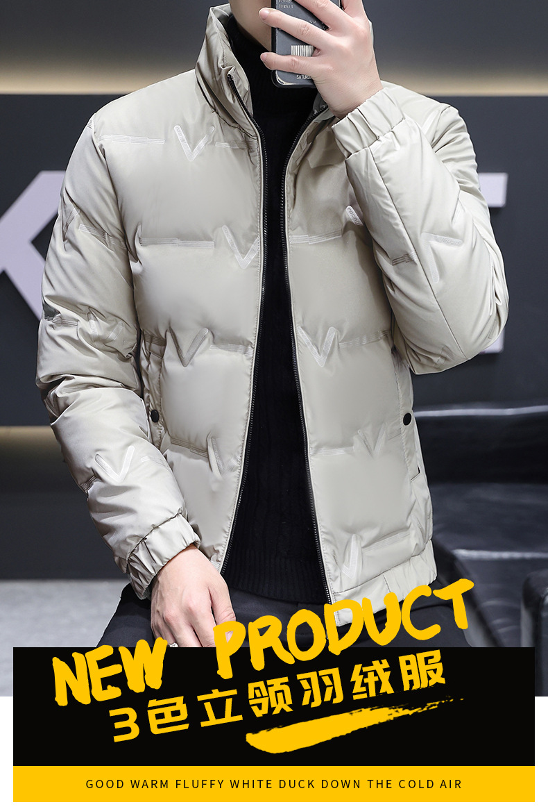 国标羽绒服男式冬季新款高端白鸭绒外套潮牌短款立领男装一件代发详情2