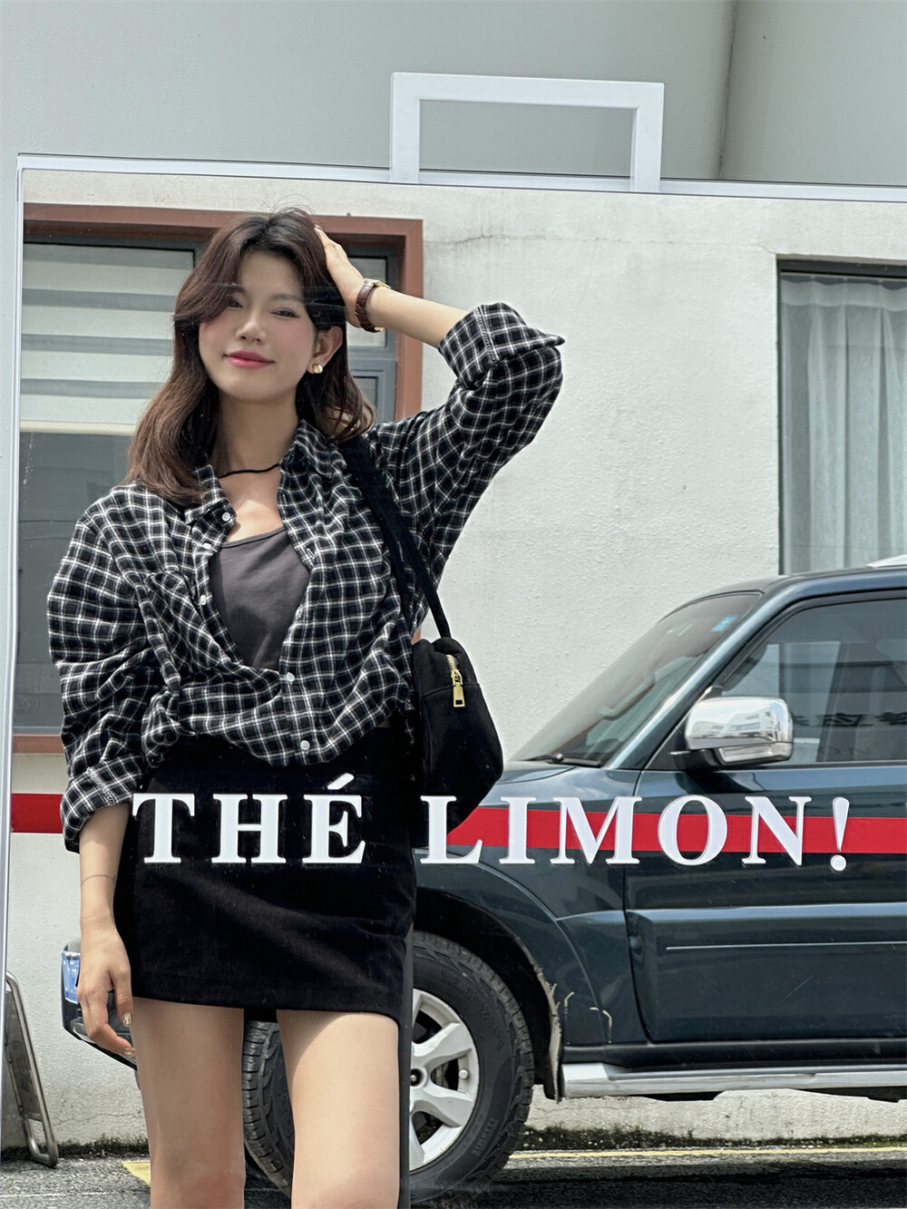 THE LEMON柠檬绿茶设计感宽松显瘦休闲ins假两件格纹衬衫女秋季详情5