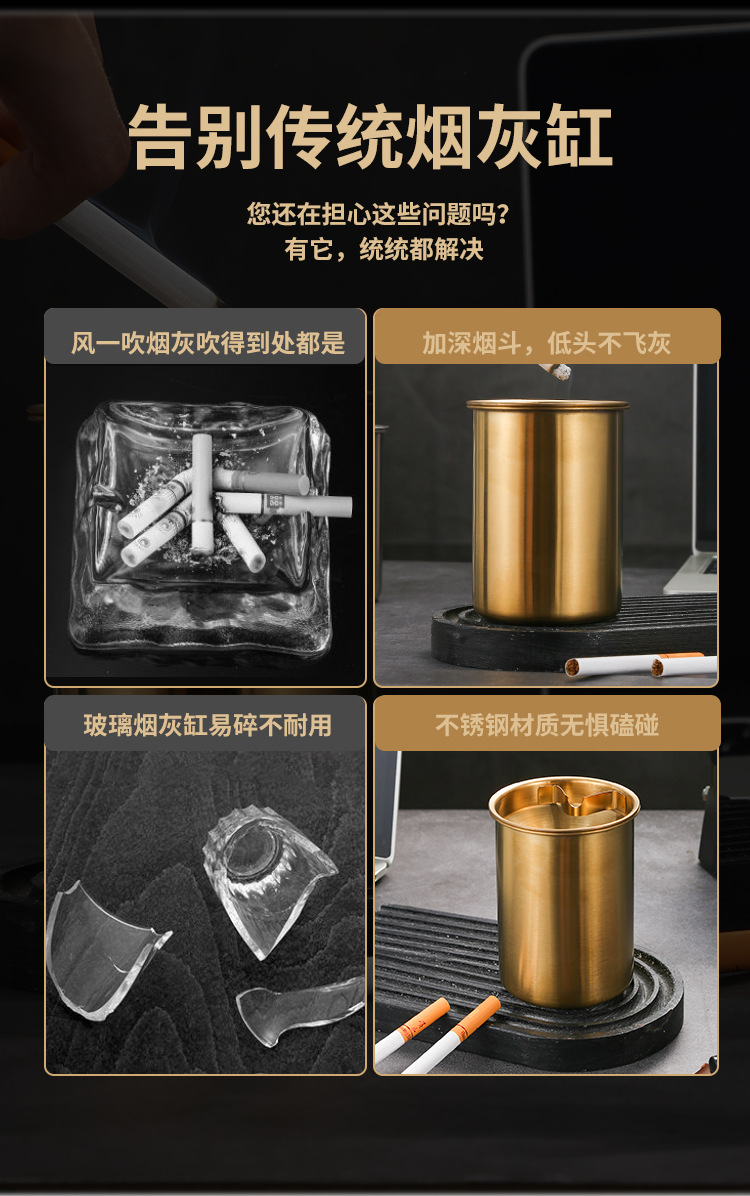 不锈钢烟灰缸防飞灰防摔网吧网咖酒吧烟缸加厚创意烟盅缸logo详情3