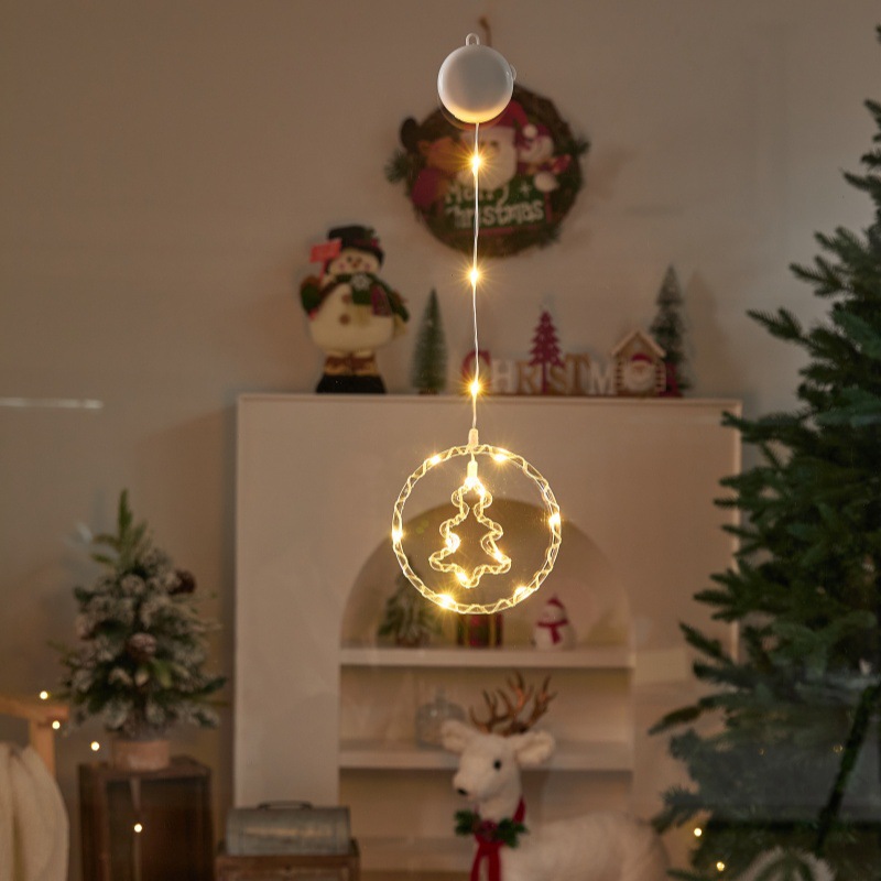 跨境LED圣诞装饰灯挂灯橱窗节日布置氛围遥控电池盒圆环彩灯串详情8