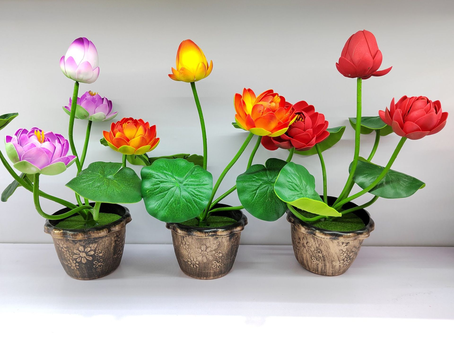 Simulated copper pot lotus indoor decoration ornamental bonsai, PU material simulated green plant ornaments, photography props pic 19