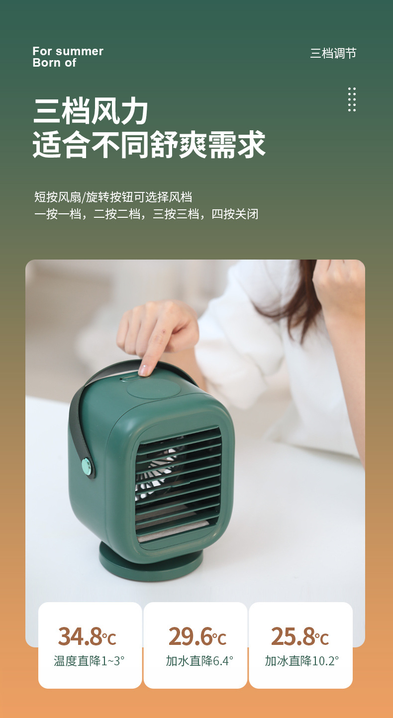 新款乐冷空调扇 家用创意桌面小型制冷机迷你加湿喷雾风扇灯详情7