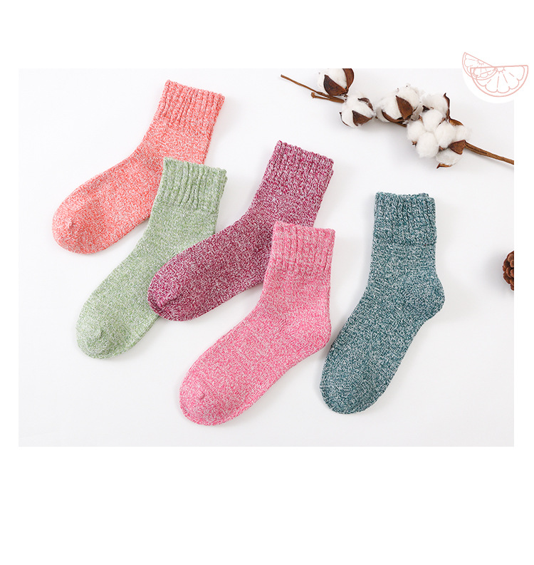 秋冬季袜子女韩版并线中筒加厚棉袜加厚保暖羊毛袜纯色粗针女袜详情2
