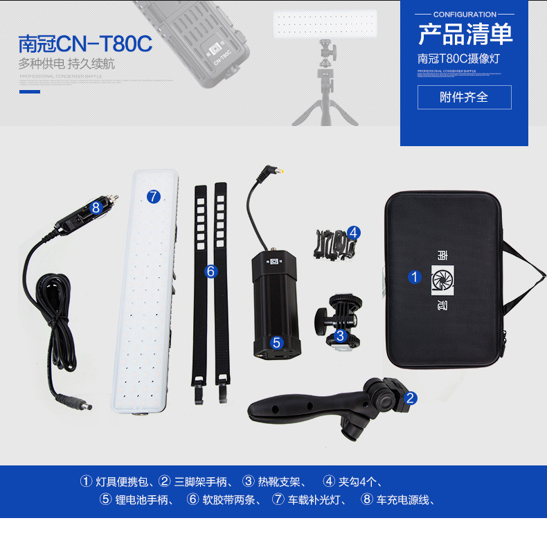 Nanguan CN-T80C News, wedding, film, long strip outdoor shooting, fill light, air vent, rearview mirror, car camera light pic 9