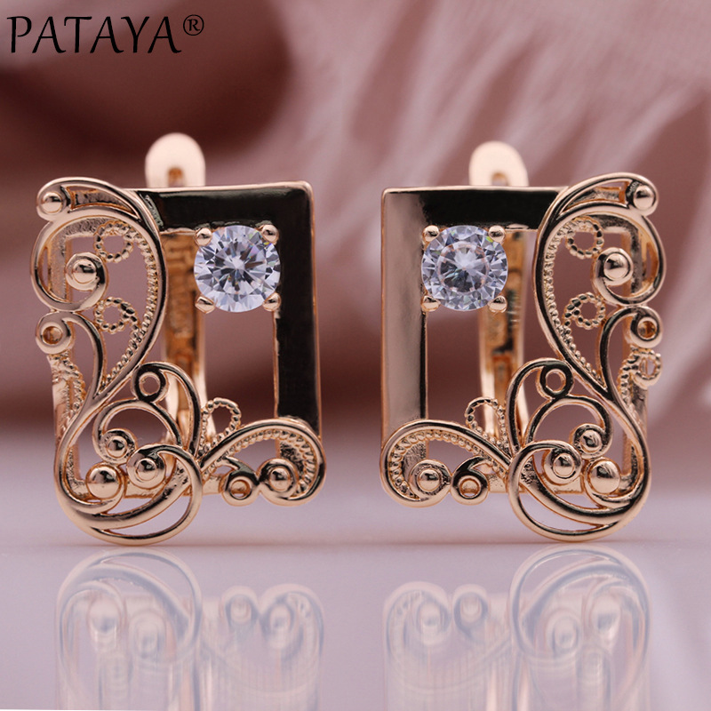 PATAYA585 rose gold real gold electroplated zircon earrings, cross-border direct supply AliExpress window personalized earrings pic 1