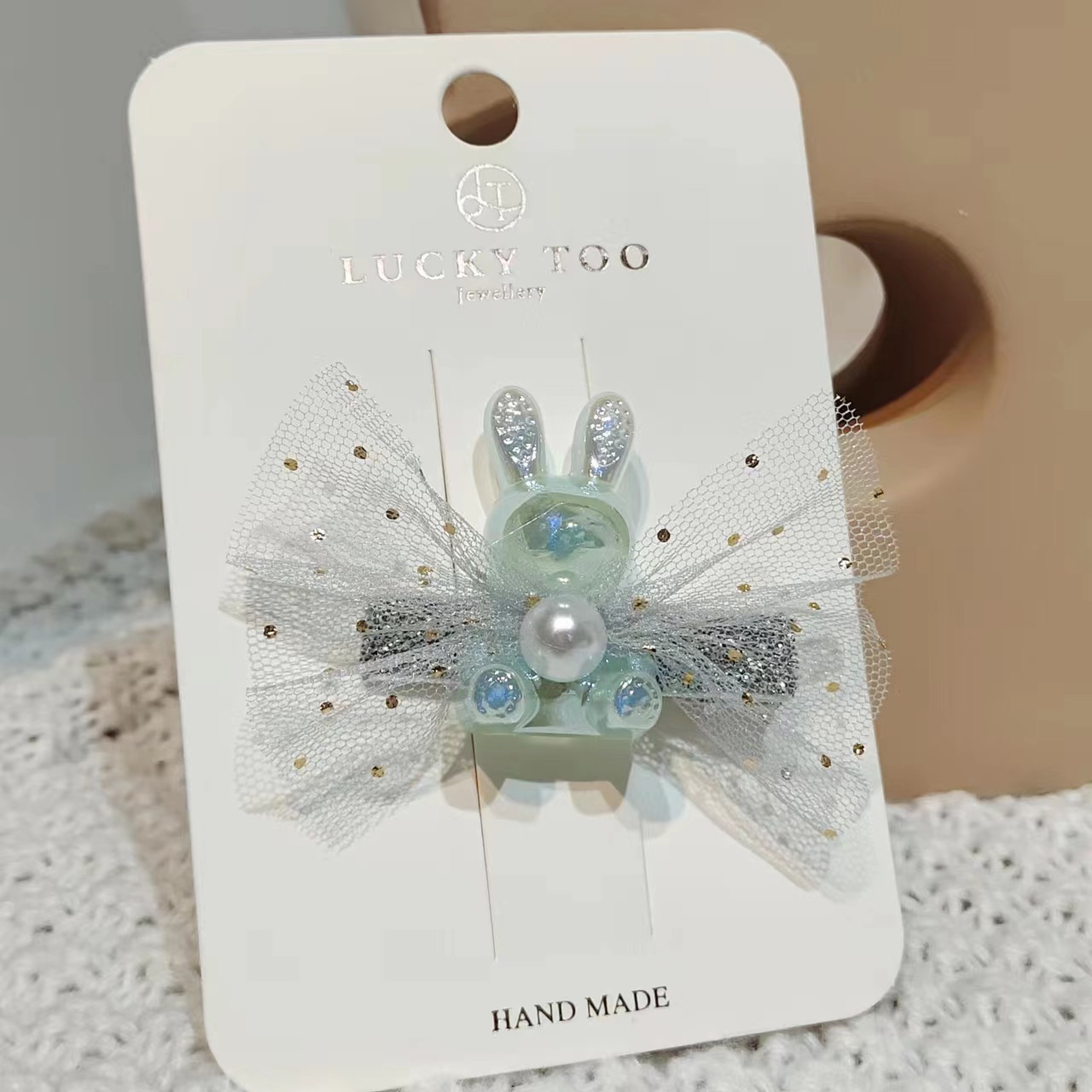 发夹LT10290韩版新款珍珠晶莹小兔莎莎波点领结发饰发夹详情4