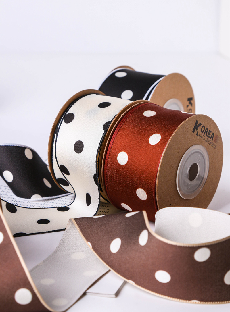 Smooth polka dot printed webbing, DIY bow hair accessories, clothing hat accessories, gifts, flower packaging polka dot tape pic 4