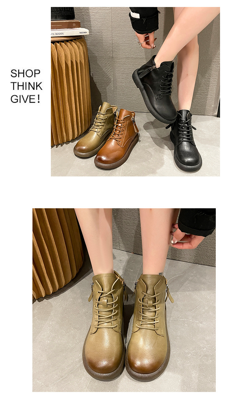 2023水洗复古真软皮马丁靴女 平底韩版双侧拉链女式皮靴子休闲女详情6