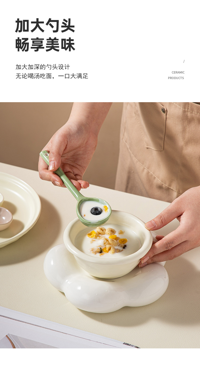 Ceramic spoon, Japanese-style cute little soup spoon, home Internet celebrity Ins-style eating spoon, high appearance level rice spoon, long-handled spoon pic 6
