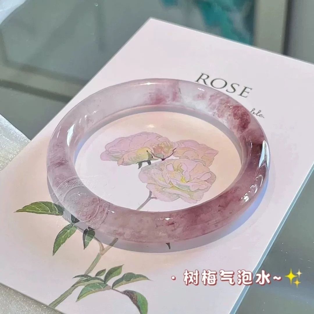 Raspberry sparkling water bracelet, glass imitation jade, Chinese style round bar 8mm beauty bar jingle bracelet, ice-transparent Hanfu to match. pic 10
