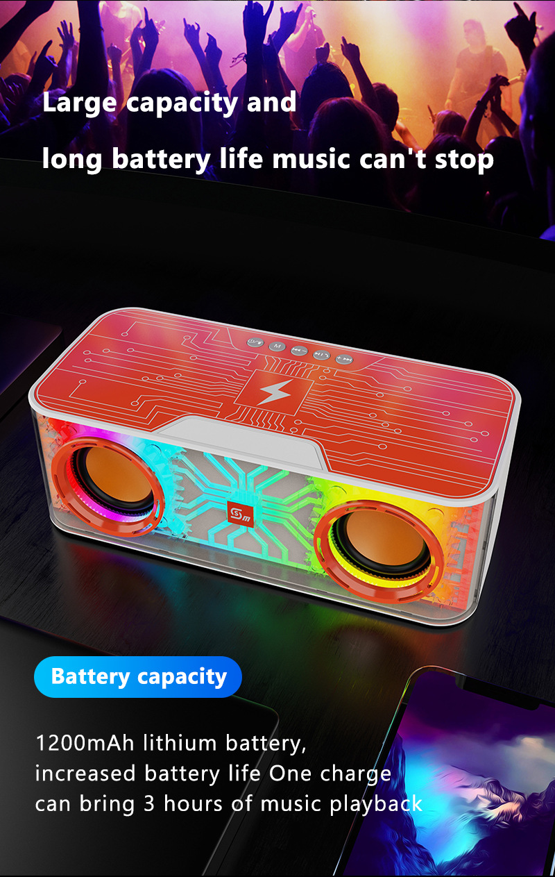 新款家用床头无线充炫彩小低音炮音响户外大音量氛围灯FM蓝牙音箱详情4