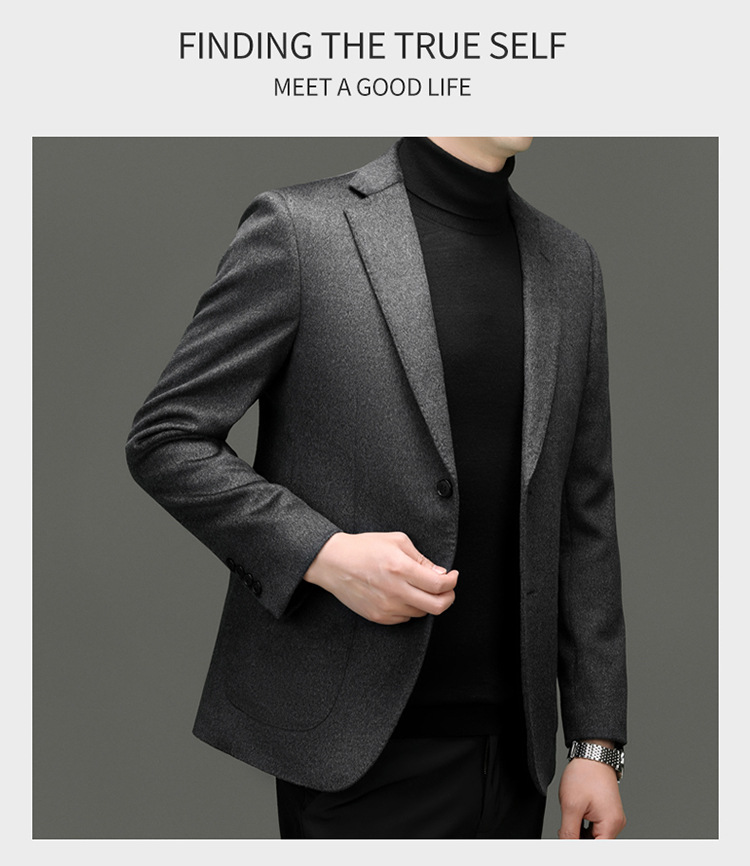 羊毛羊绒西服男高档商务休闲时尚桑蚕丝西装英伦秋冬厚款外套男装详情43