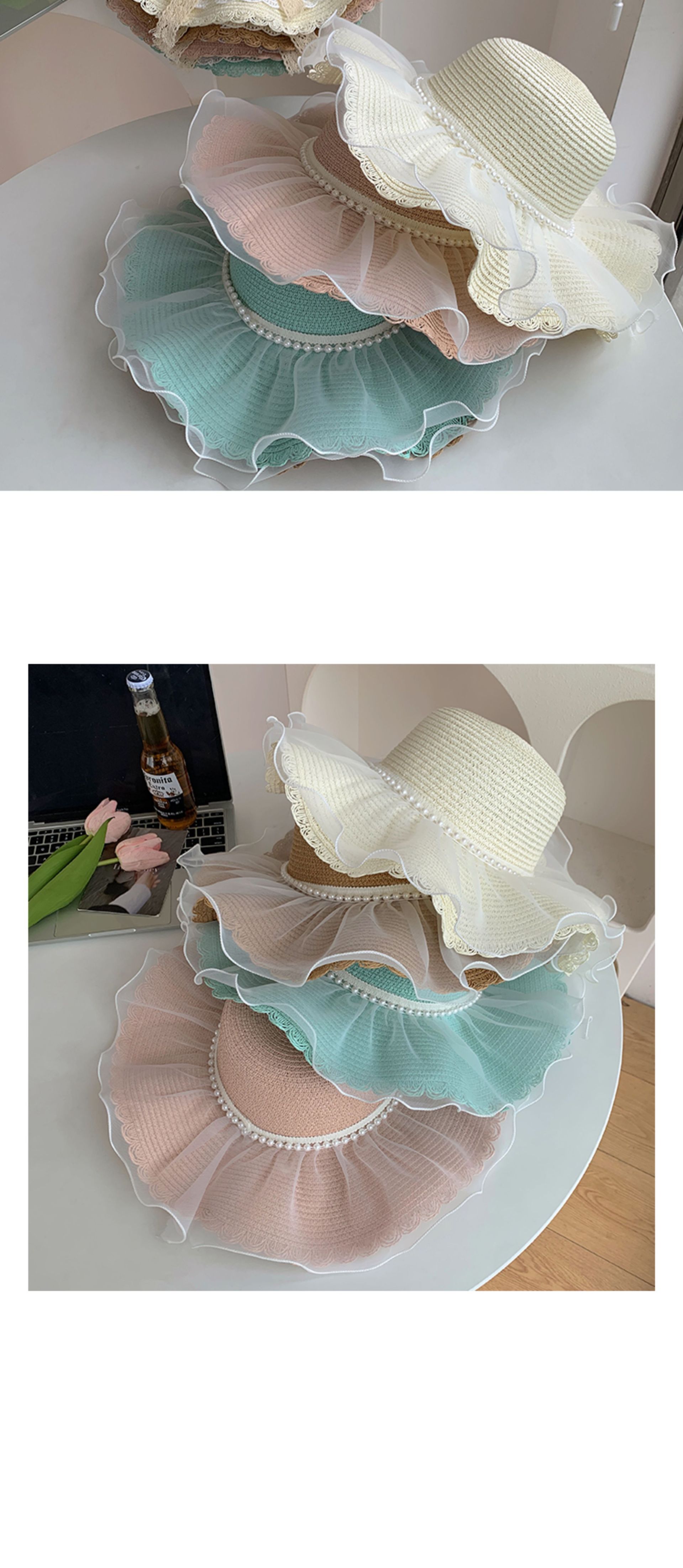 A popular lace straw hat for women in summer with a large brim, an outdoor UV protection straw woven sun hat, and a beach hat pic 7