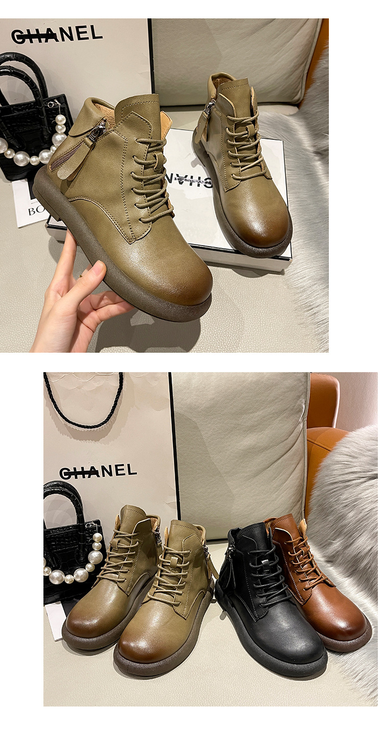 2023水洗复古真软皮马丁靴女 平底韩版双侧拉链女式皮靴子休闲女详情15