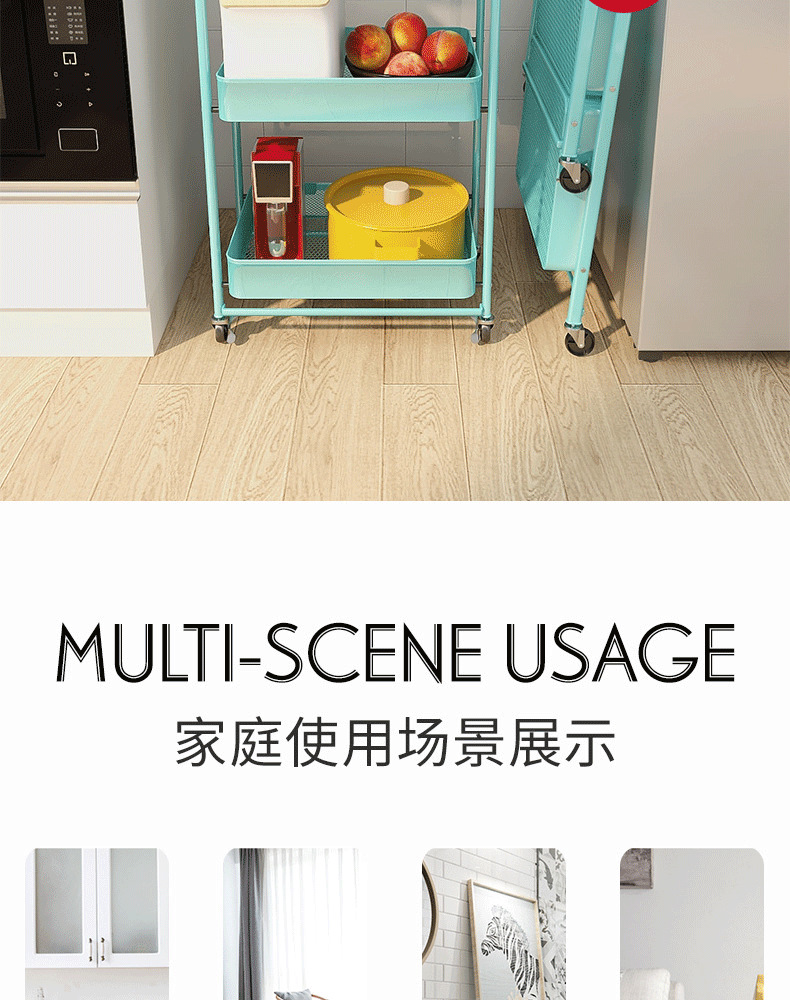 No-installation folding trolley storage rack, kitchen storage rack, floor-standing multi-layer household storage rack pic 4