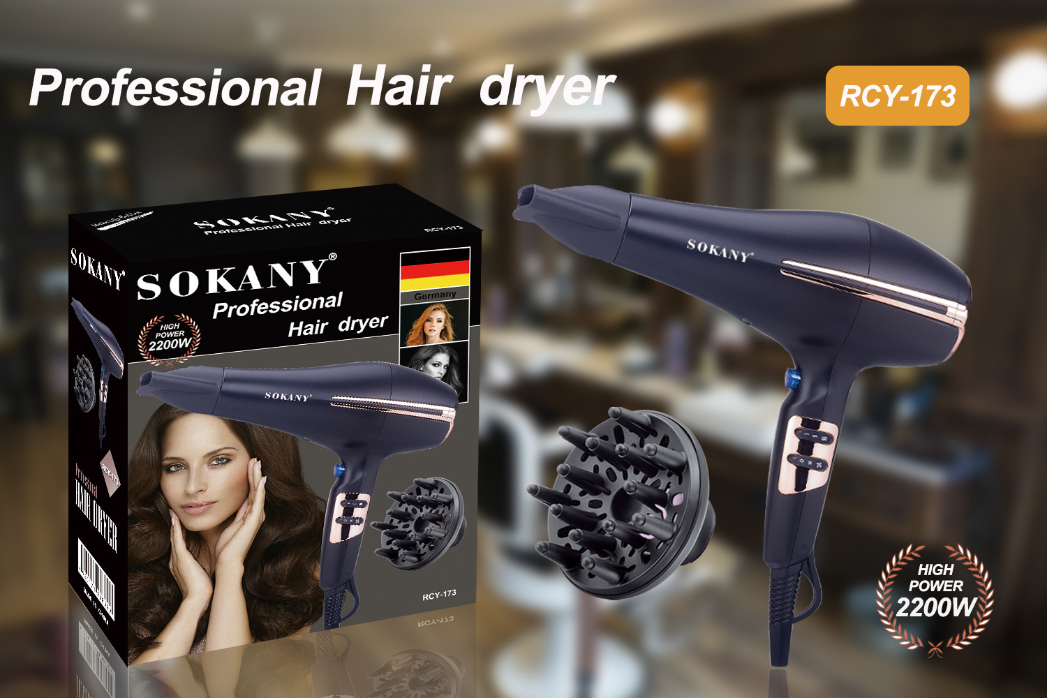 Cross-border SOKANY173 hair dryer, home, hotel, travel, hairdressing, high-power hair dryer, air duct, European standard for foreign trade pic 1
