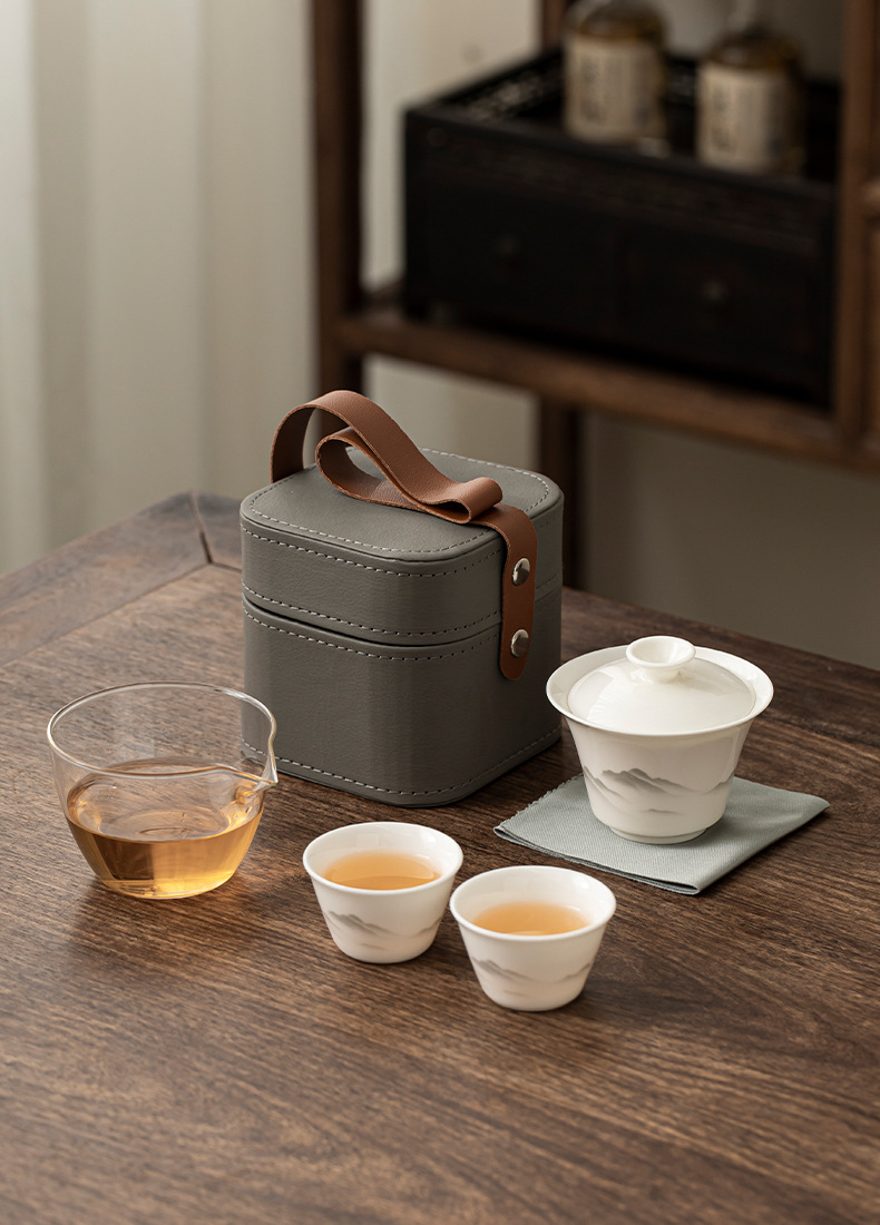 Sheep fat jade travel tea set, outdoor portable tea set, conference and event souvenirs, as a gift for customers pic 3
