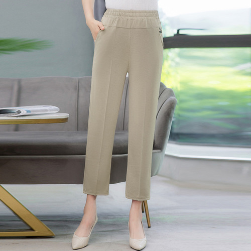 Summer eight-inch pants for middle-aged and elderly women, high-waisted loose spring wear, thin mom pants, casual pants, straight-leg pants for middle-aged women pic 11