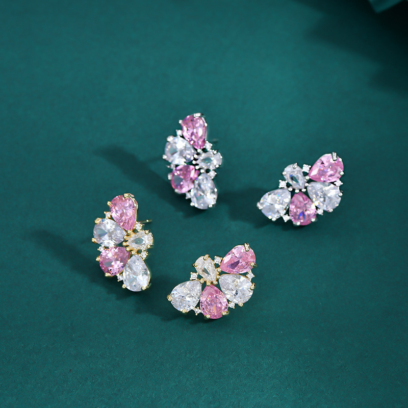 韩版时尚气质耳钉女S925银针超仙粉色锆石蝴蝶耳饰甜美风学生耳坠详情4