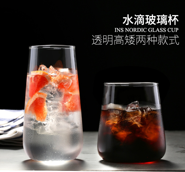 高硼硅玻璃水滴果茶杯甜品杯透明玻璃杯冷饮咖啡水杯早餐杯可高温详情3