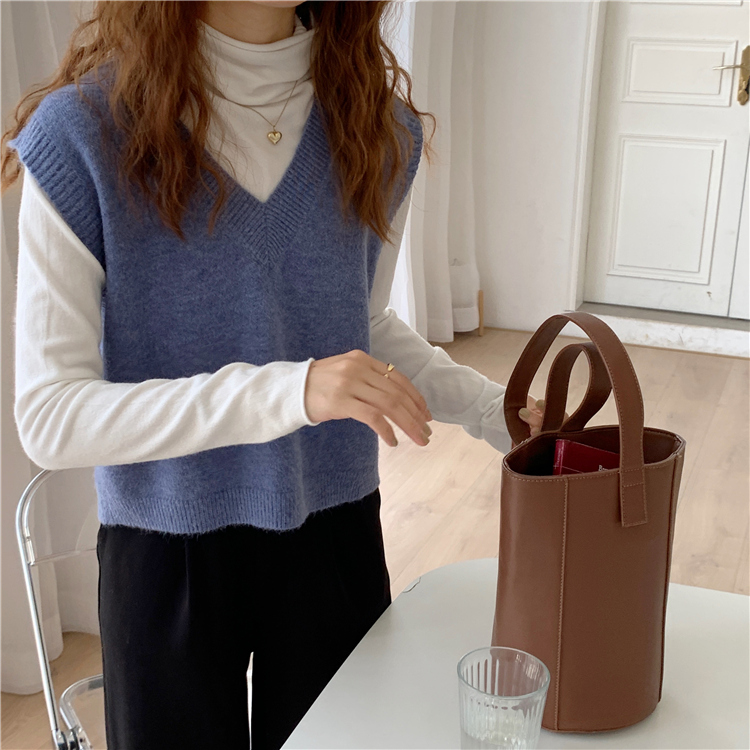 新款春秋女装洋气宽松显瘦V领毛衣外穿鹅黄色针织马甲背心详情42