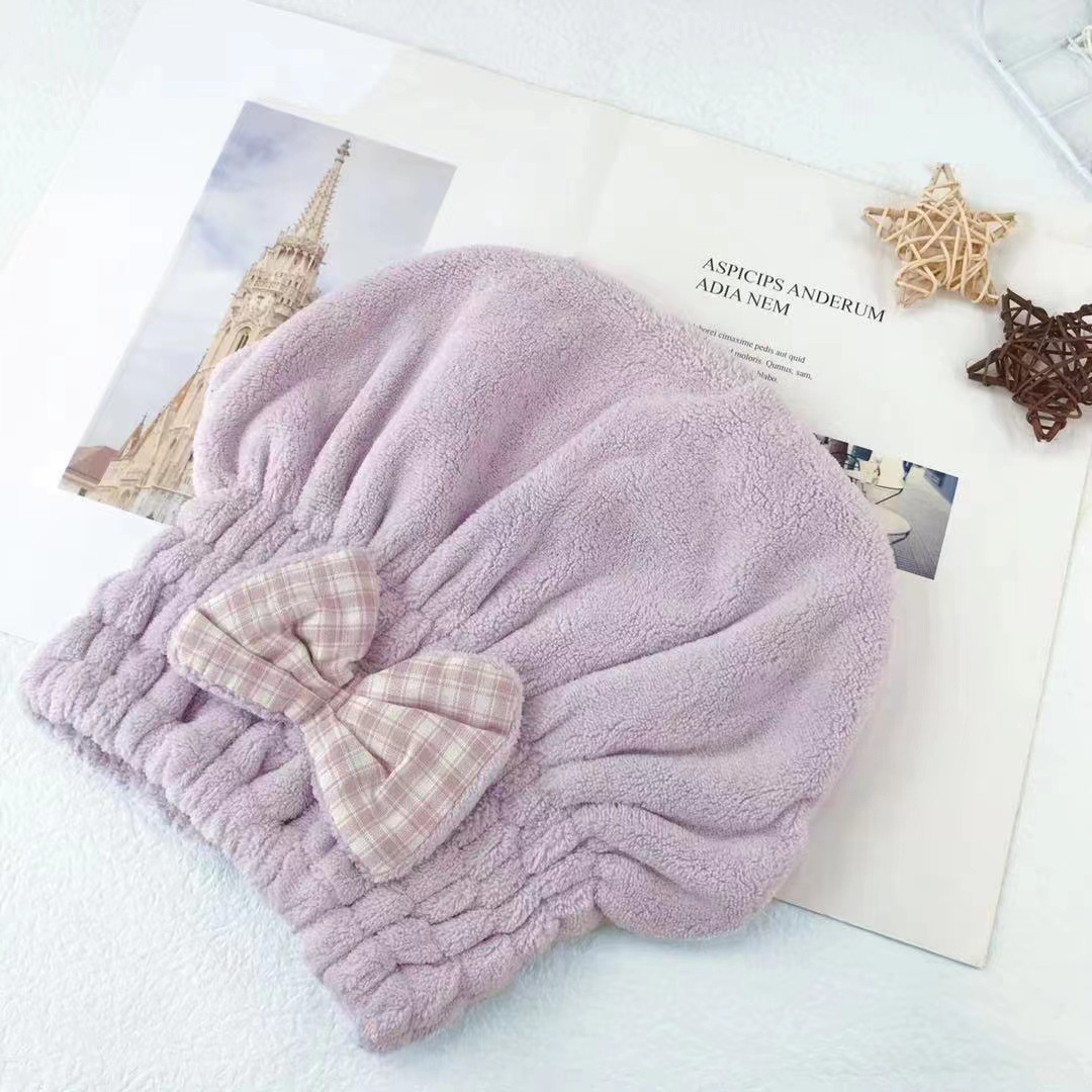 暮色亿清晨珊瑚绒浴帽柔软吸水成人干发帽蝴蝶结简约款伴手礼品详情4