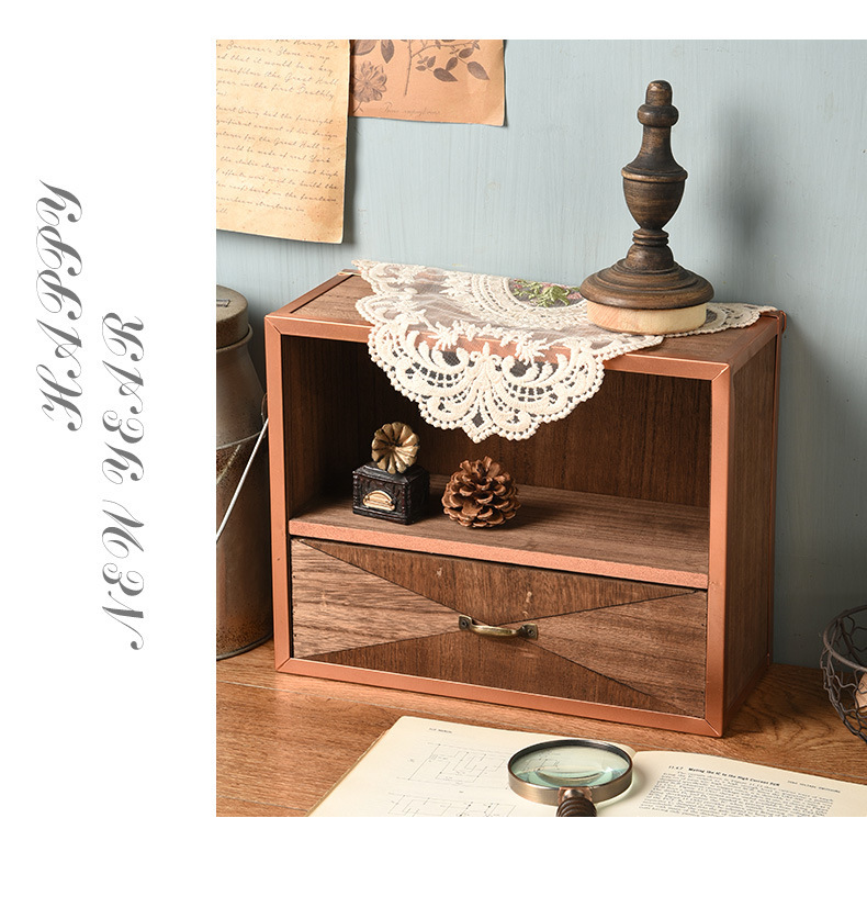 木质复古展示柜带抽屉化妆品杂物收纳盒家具北欧风桌面摆件收纳盒详情9