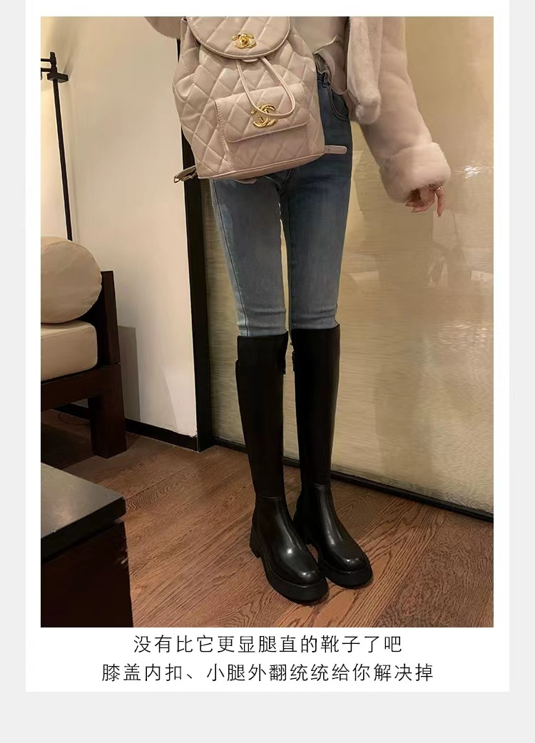 2024秋冬新款厚底小个子长筒靴弹力骑士靴女真皮高筒靴详情19