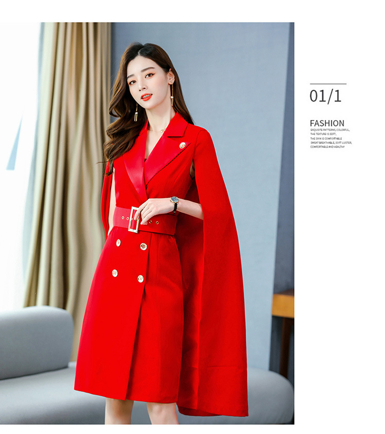 春秋新款韩版西装领双排扣中长款收腰女式风衣 现货款详情15