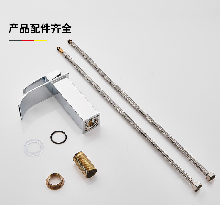 Cross-border basin waterfall faucet, wide-mouth stainless steel mirror finish, square elbow, cold and hot water countertop basin faucet pic 26