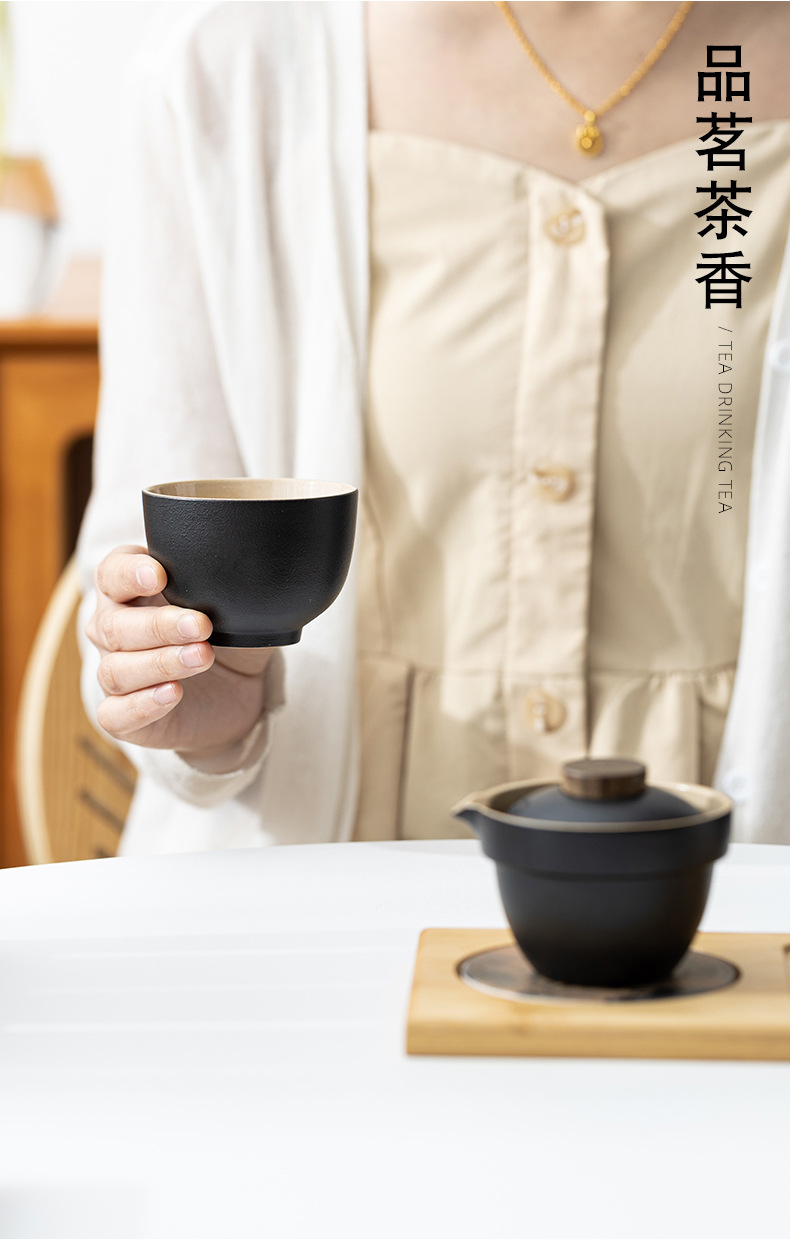 Travel tea set, quick guest cup, one pot, three cups, portable covered bowl, small set, outdoor kung fu set, tea brewing advertising gift pic 36