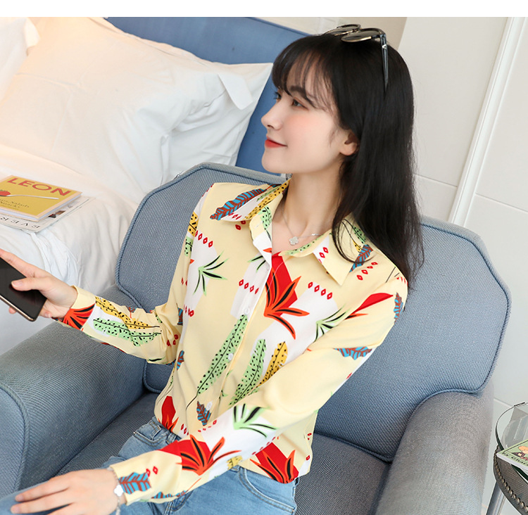 New spring and autumn Korean-style slim-fit shirt for women, long-sleeved printed striped trendy base layer, Hong Kong-style top for women pic 70