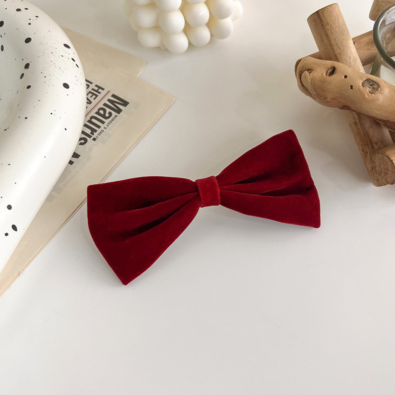 Retro velvet hairband, Japanese-style wine red bow hairpin, elegant wide-brimmed headpiece, top clip, red girlish hair accessory pic 10