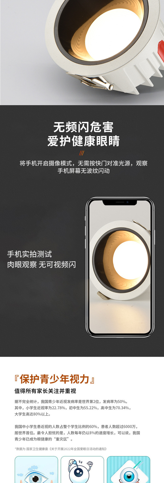 Full-spectrum downlight, embedded, ultra-thin household anti-glare, eye-protecting, anti-blue light ceiling light, wall-washing light, no main light, Zhongshan pic 4