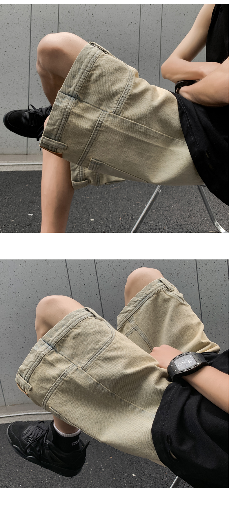 美式高街倒装牛仔短裤男夏季薄款小众设计感痞帅宽松休闲五分裤子详情16